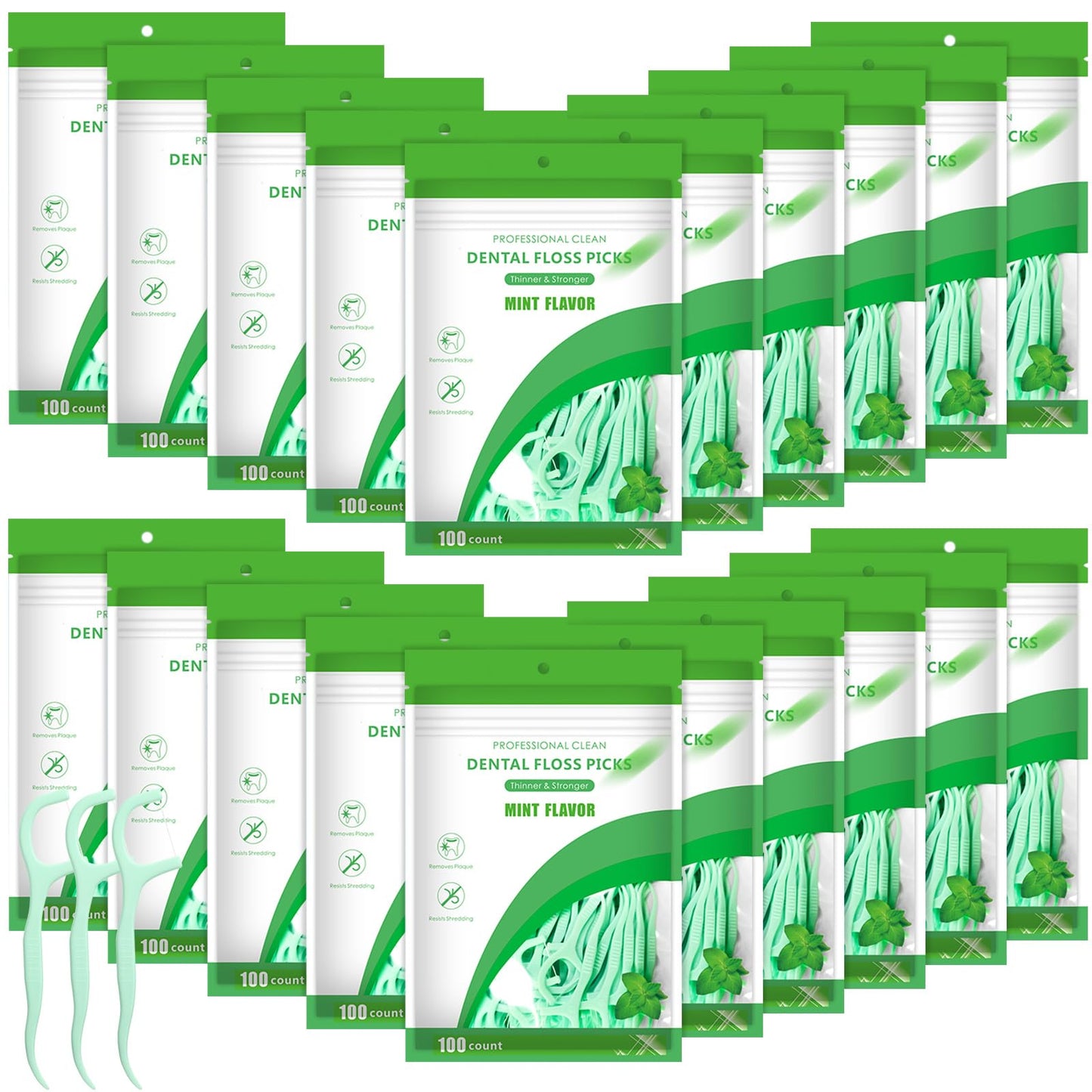 Maxcheck 2000 Count Green Mint Floss Picks Bulk | Natural Toothpicks & Dental Flosser