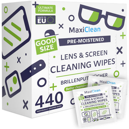 MAXI CLEAN 440 Pack Lens Wipes – Pre-Moistened Eyeglasses & Screens Cleaner