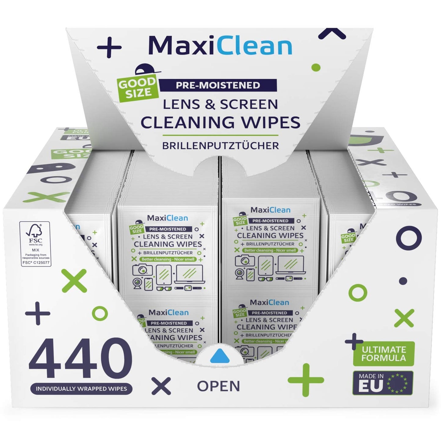 MAXI CLEAN 440 Pack Lens Wipes – Pre-Moistened Eyeglasses & Screens Cleaner