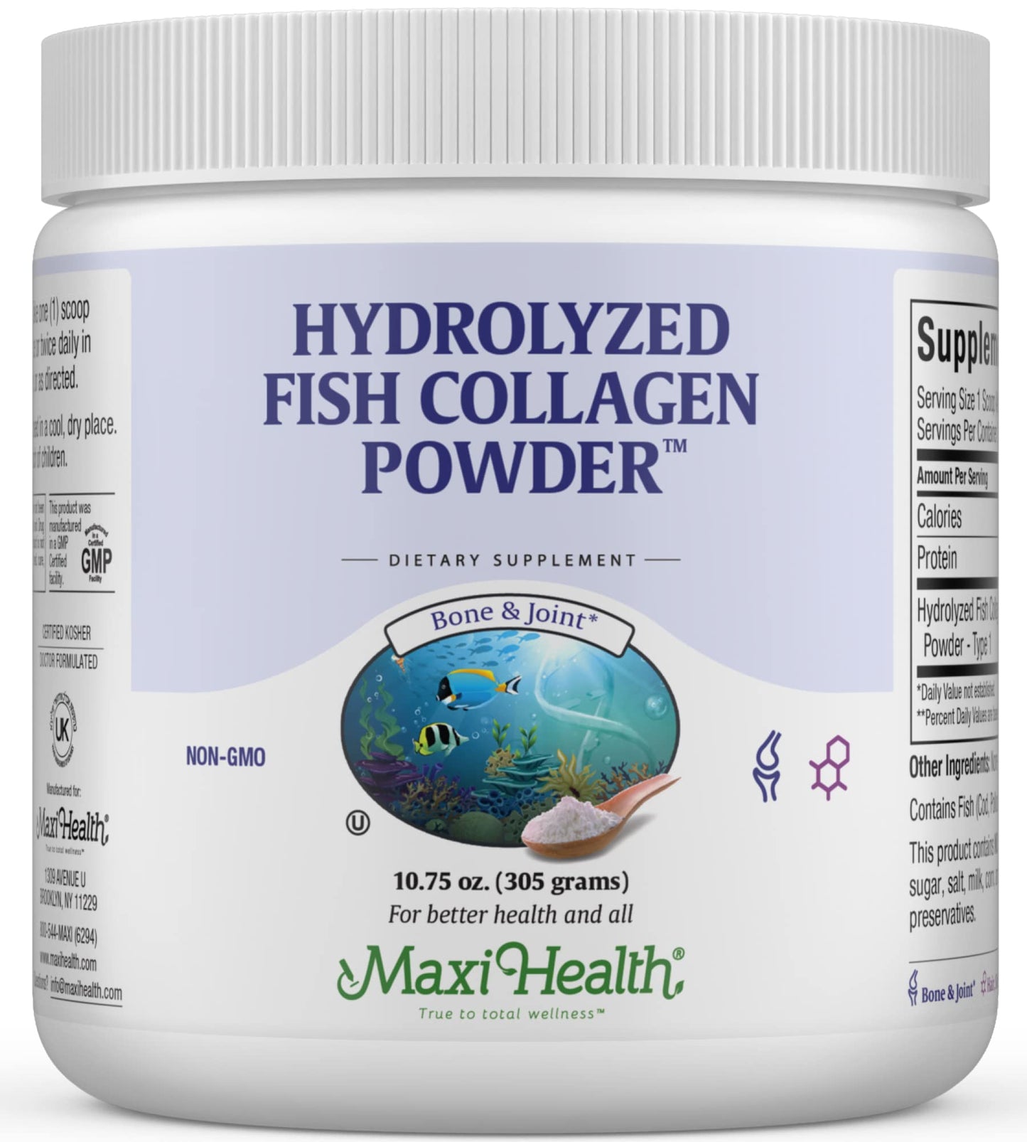 Maxi Health Collagen Peptides Powder – Marine Type I, Unflavored, Wild-Caught (10.75 oz) for Joints, Skin & Nails