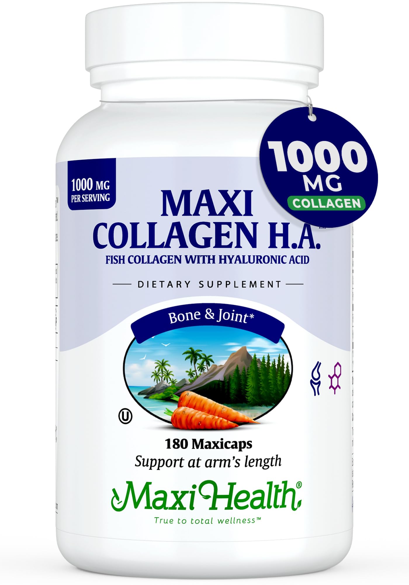Maxi Health Marine Collagen Pills – 1000 mg Type 1 + Hyaluronic Acid (180 Maxicaps)