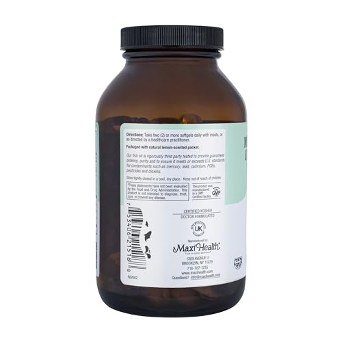 Maxi Health Omega-3 Triple Strength Fish Oil 2000 mg – EPA 680 mg / DHA 460 mg • Kosher 180 Softgels