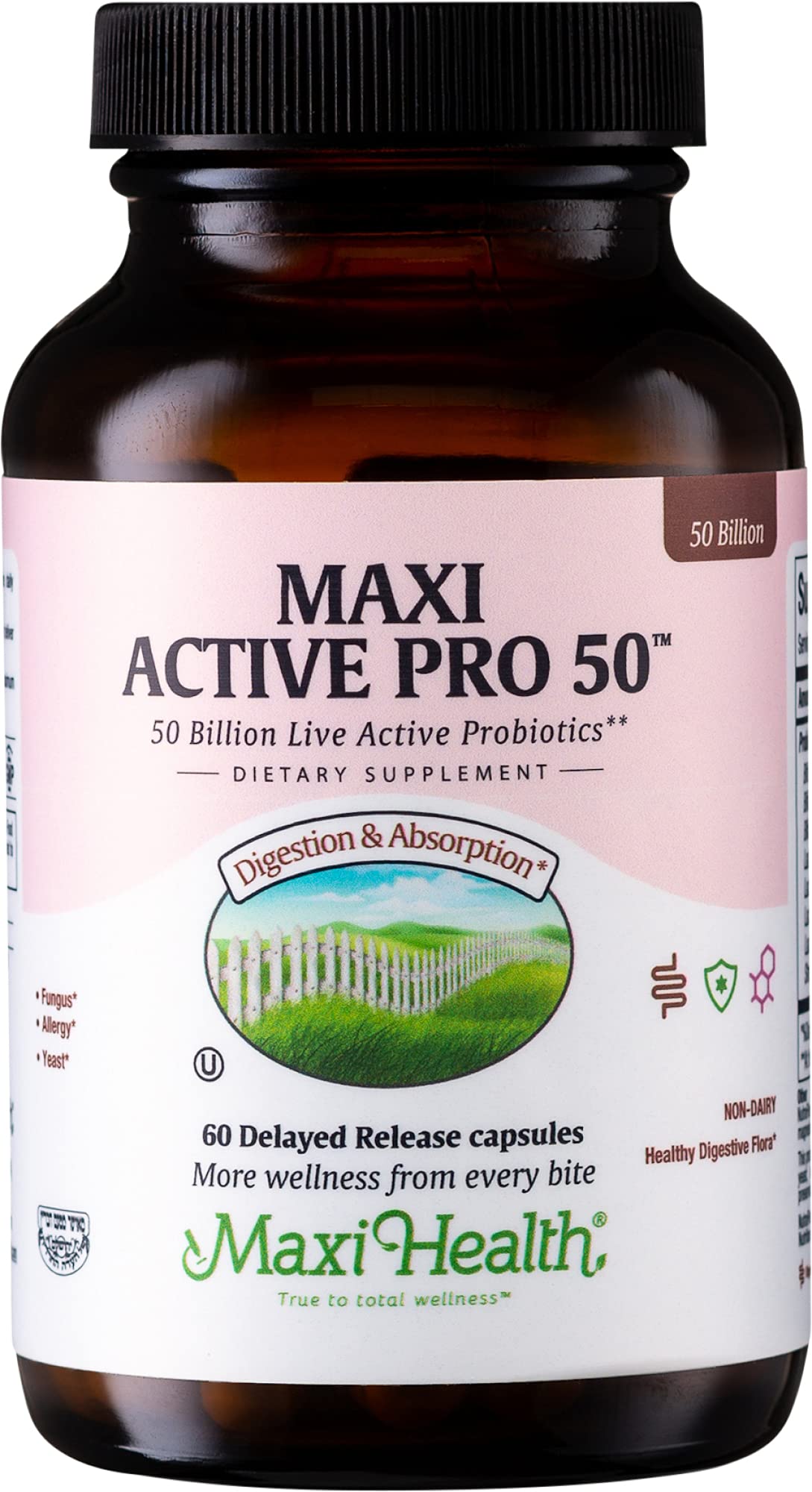 Maxi Health Probiotic Plus Ultimate Prebiotic - 50B Live Probiotics, 15 Strains, Ultra Protection | 60 Count