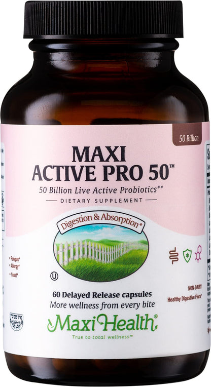 Maxi Health Probiotic Plus Ultimate Prebiotic - 50B Live Probiotics, 15 Strains, Ultra Protection | 60 Count