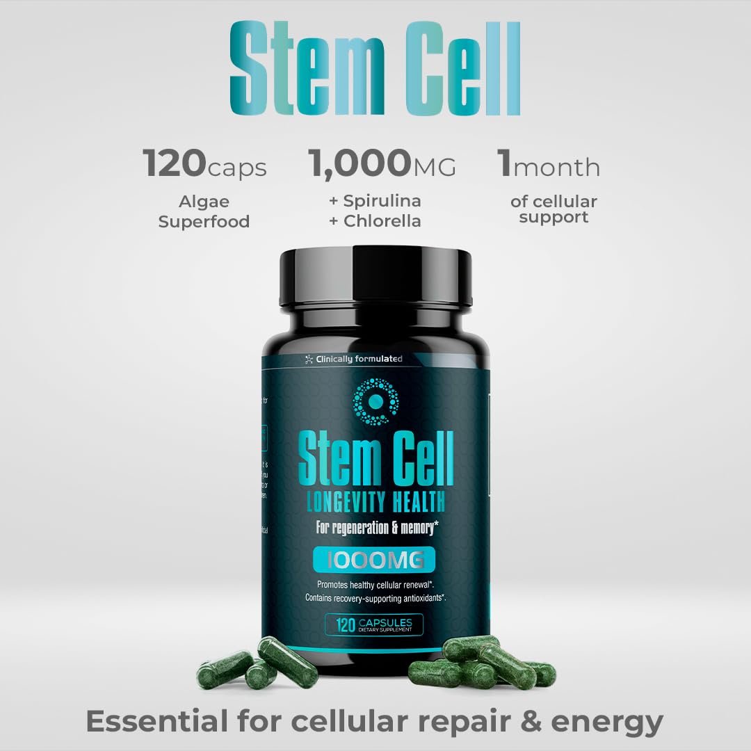 Premium Stem Cell Supplements 1,000mg (240 Caps) – Boost Immunity, Reduce Joint Soreness, Anti-Aging & Longevity with Spirulina & Chlorella