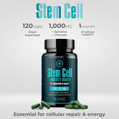 Premium Stem Cell Supplements 1,000mg (240 Caps) – Boost Immunity, Reduce Joint Soreness, Anti-Aging & Longevity with Spirulina & Chlorella