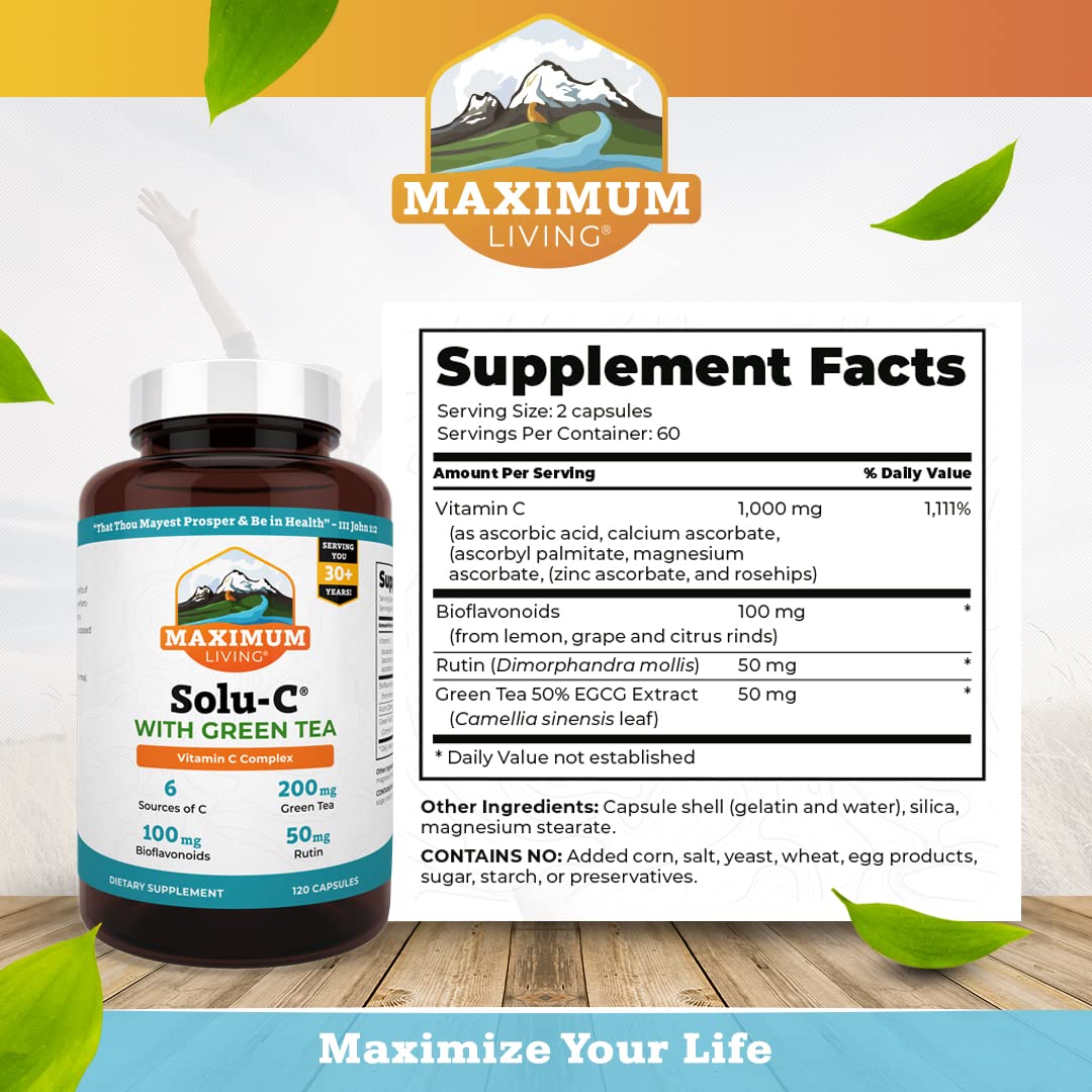 Maximum Living Solu-C with Green Tea, 120 Capsules (Pack of 2)