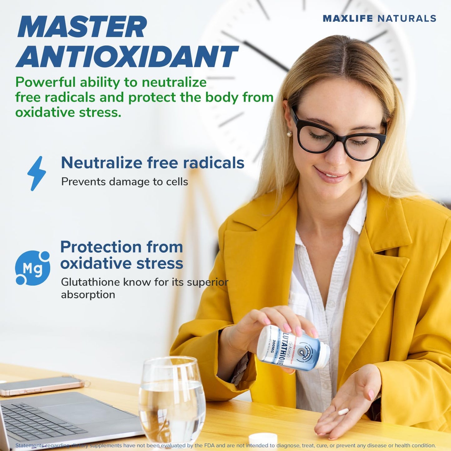 MAXLIFE NATURALS S-Acetyl L-Glutathione 300mg – 60 Acid-Resistant Capsules, High Bioavailability