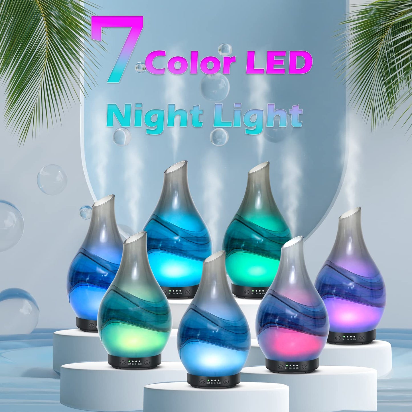 MAXWINER Essential Oil Diffuser – Handmade Art Glass, 7 Color Lights, Auto Shut-Off, 120ml