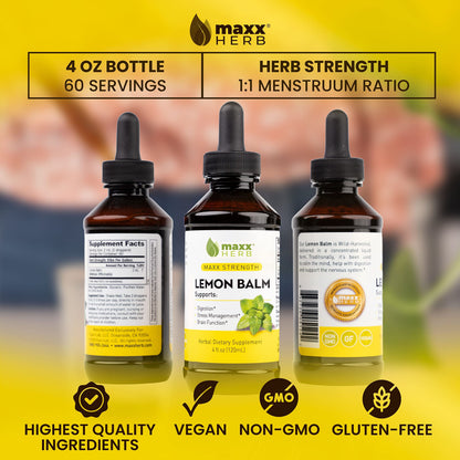 Maxx Herb Lemon Balm Extract – Max Strength Tincture (4 oz, 4 Bottles)