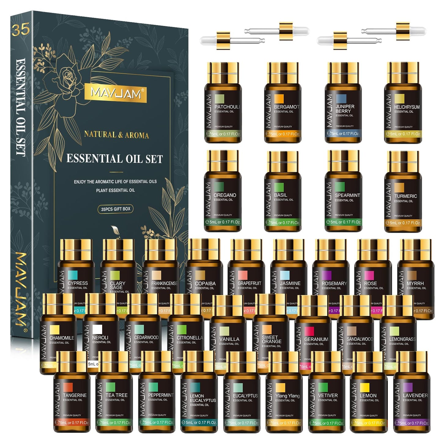 MAYJAM 35x5ML Essential Oil Gift Set – Pure Essential Oils for Diffusers, Massage & DIY Soap & Candle Making