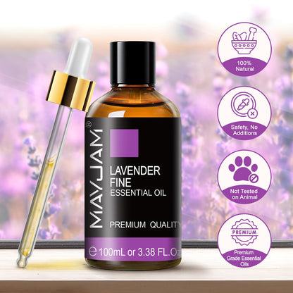 MAYJAM Lavender Fine Essential Oil 100ml | Diffuser, Massage, Skin & Hair Care