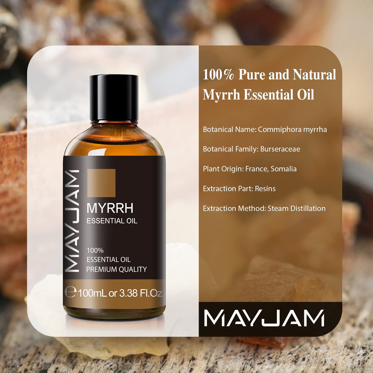 MYRRH Essential Oil 100ml (3.38 fl oz) – MAYJAM Premium Myrrh Oil with Glass Dropper for Diffuser & Candle Making