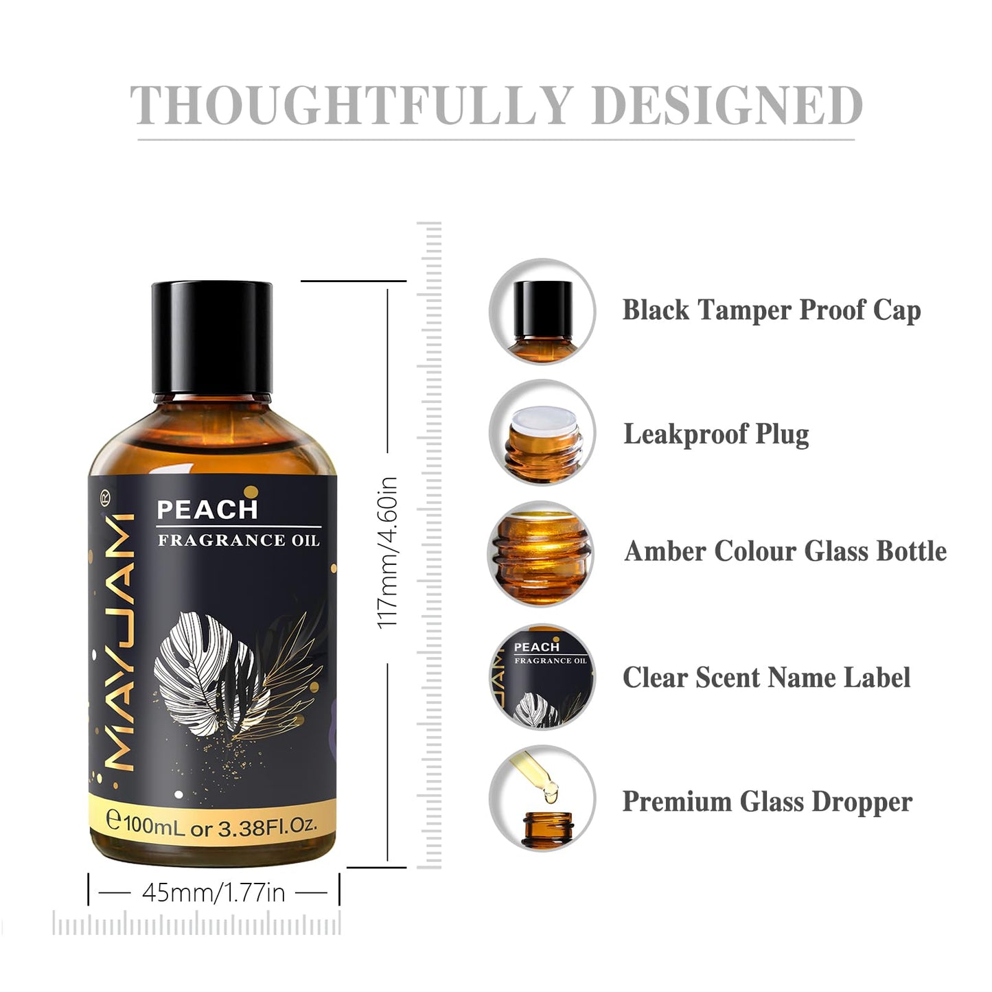 MAYJAM Peach Fragrance Oil 100ml with Glass Dropper - Diffuser & DIY Use