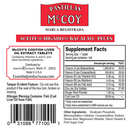Mccoy Cod/Fish Liver Oil Extract Tablets 40