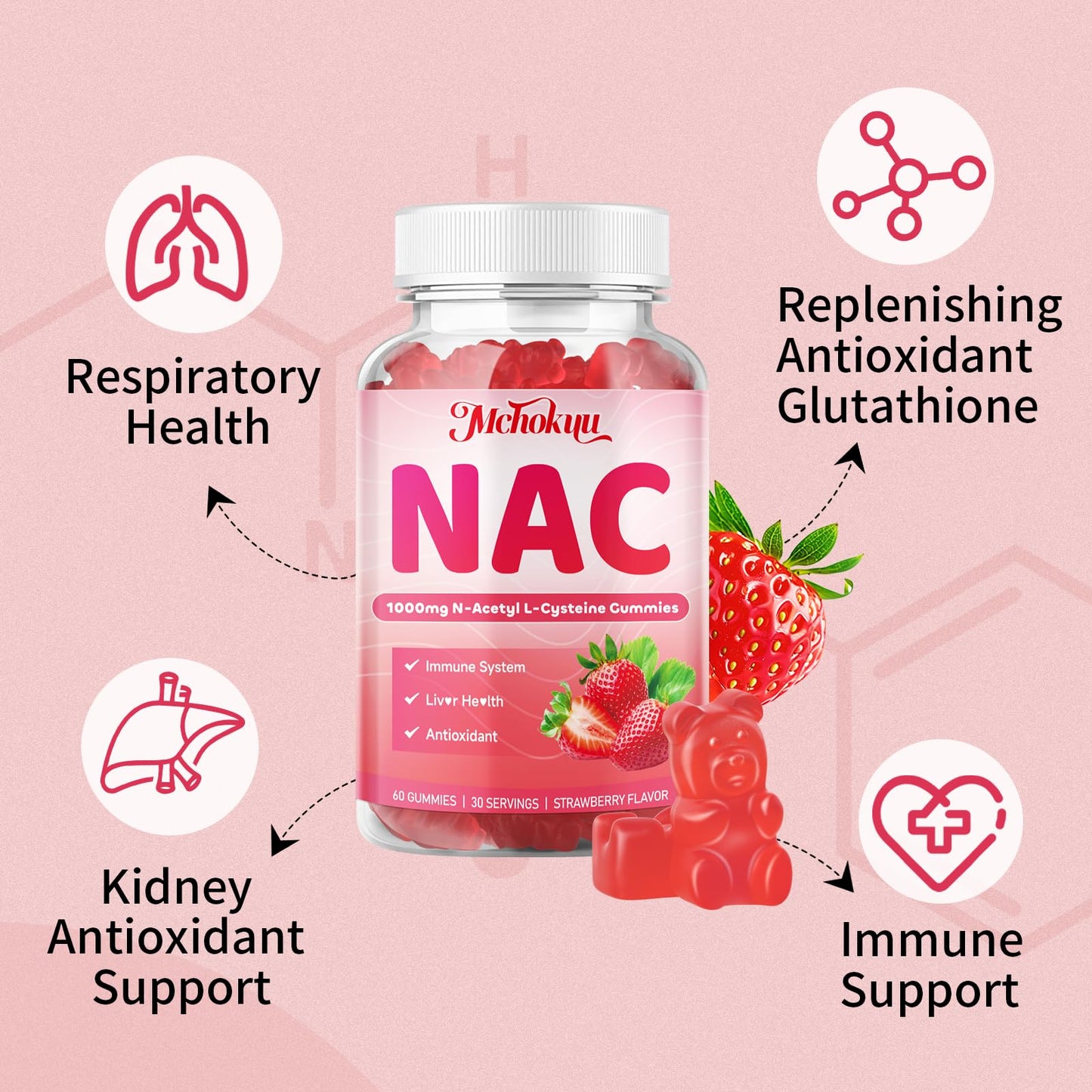Mchokuu NAC Gummies 1000mg – Immune Support & Antioxidant (Adults & Kids)