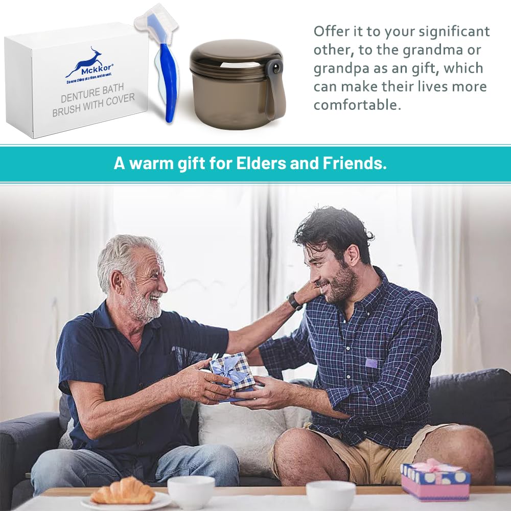Mckkor Denture Bath Case Box - Leak-Proof Cups & Brush Kit