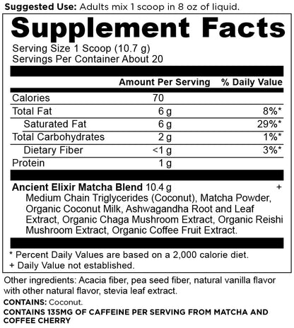 Ancient Elixirs Matcha with Ashwagandha — Superfood Matcha Energy Powder by Ancient Nutrition (20 Servings)