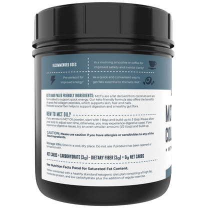 Left Coast Performance MCT Oil Powder with Acacia Fiber & Collagen Peptides – Prebiotic Collagen Protein, 10g MCTs from Coconut, Sugar Free Keto Coffee Creamer, Grass Fed, Unflavored, Gluten Free, 16 oz