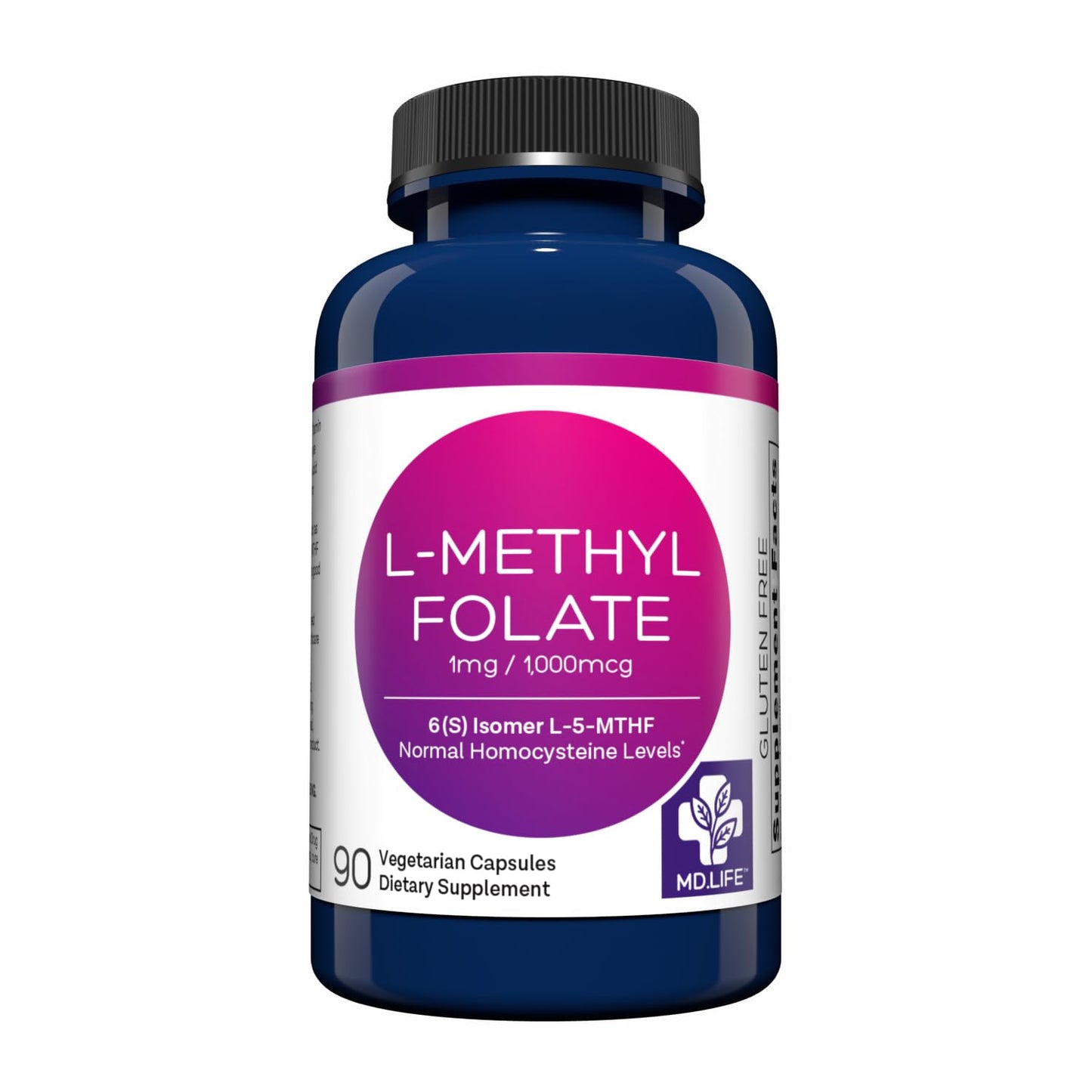 MD Life L-Methylfolate 1 mg | Professional-Grade MTHFR Support | 90 Caps