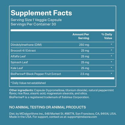 MDacne DIM Skin Clearing Supplements – 30 Vegan Capsules | Acne Treatment, Estrogen Balance & Hormone Support