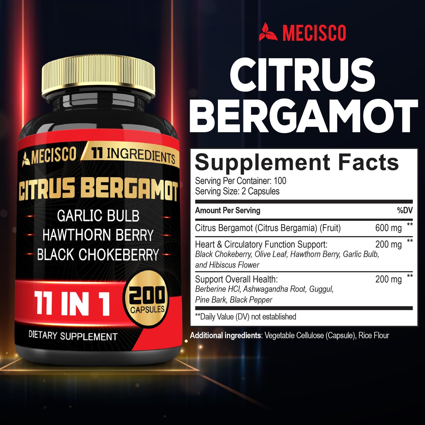 Mecisco Citrus Bergamot 11in1 1000mg – Immune & Circulatory Support, 200 Capsules