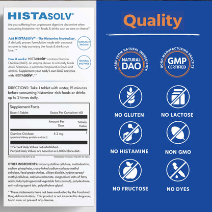 Medagel HISTAsolv Extra Strength DAO Enzyme for Histamine Intolerance – 60 Pack (Austria)