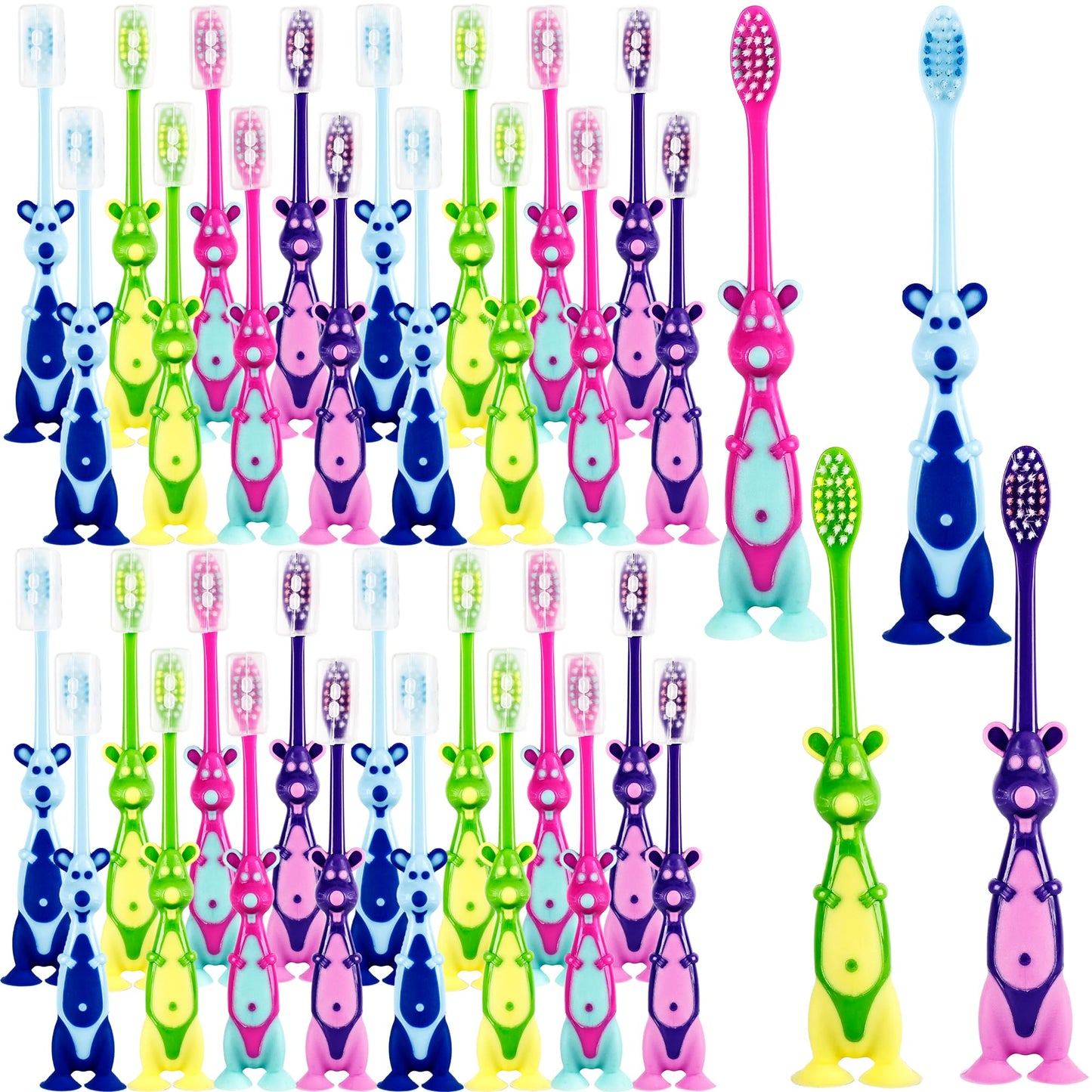 Medanera 120 Pcs Kids Toothbrushes Bulk – Kangaroo Shaped, Individually Wrapped, Portable (4 Colors)