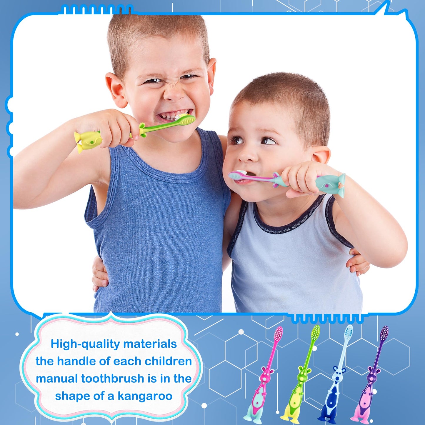Medanera 120 Pcs Kids Toothbrushes Bulk – Kangaroo Shaped, Individually Wrapped, Portable (4 Colors)