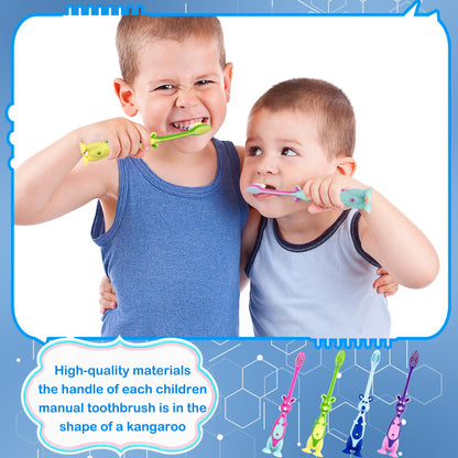 Medanera 120 Pcs Kids Toothbrushes Bulk – Kangaroo Shaped, Individually Wrapped, Portable (4 Colors)