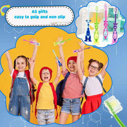 Medanera 120 Pcs Kids Toothbrushes Bulk – Kangaroo Shaped, Individually Wrapped, Portable (4 Colors)