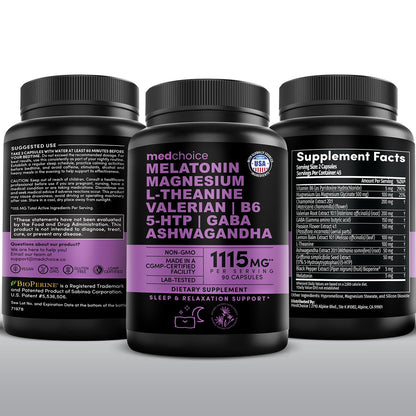 MEDCHOICE 12-in-1 Melatonin Sleep Capsules – Melatonin 5 mg + Magnesium Glycinate 500 mg (90 ct, Pack of 2)