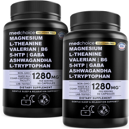 MEDCHOICE 12-in-1 Sleep Support Capsules – Melatonin-Free, Non-Habit Forming (Pack of 2, 180 capsules)
