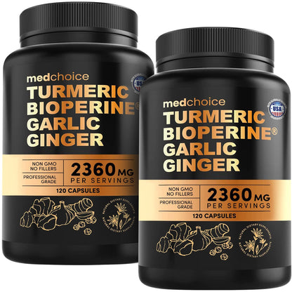 MEDCHOICE 4-in-1 Turmeric and Garlic with BioPerine – 2360mg Turmeric Ginger Capsules, 120 Count (Pack of 2)