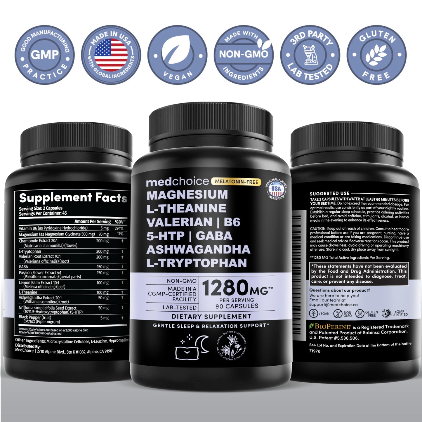 MEDCHOICE 12-in-1 Sleep Support Capsules – Melatonin-Free, Non-Habit Forming (Pack of 2, 180 capsules)