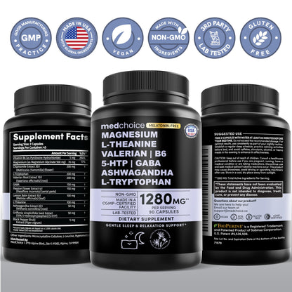 MEDCHOICE 12-in-1 Sleep Support Capsules – Melatonin-Free, Non-Habit Forming (Pack of 2, 180 capsules)