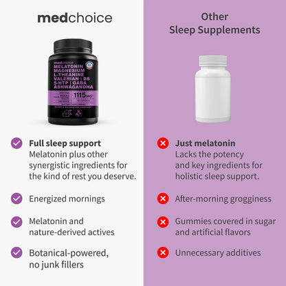 MEDCHOICE 12-in-1 Melatonin Sleep Capsules – 5mg Melatonin + Magnesium Glycinate 500mg (90ct, Pack of 4)