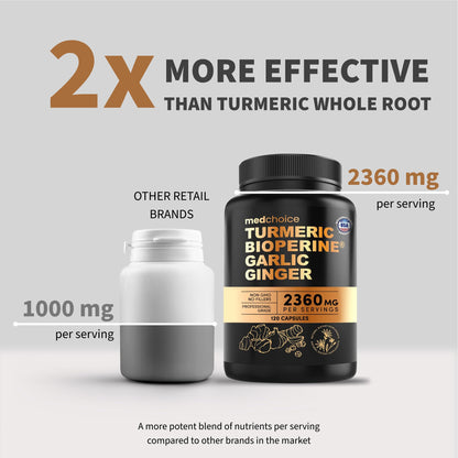 MEDCHOICE 4-in-1 Turmeric and Garlic with BioPerine – 2360mg Turmeric Ginger Capsules, 120 Count (Pack of 2)
