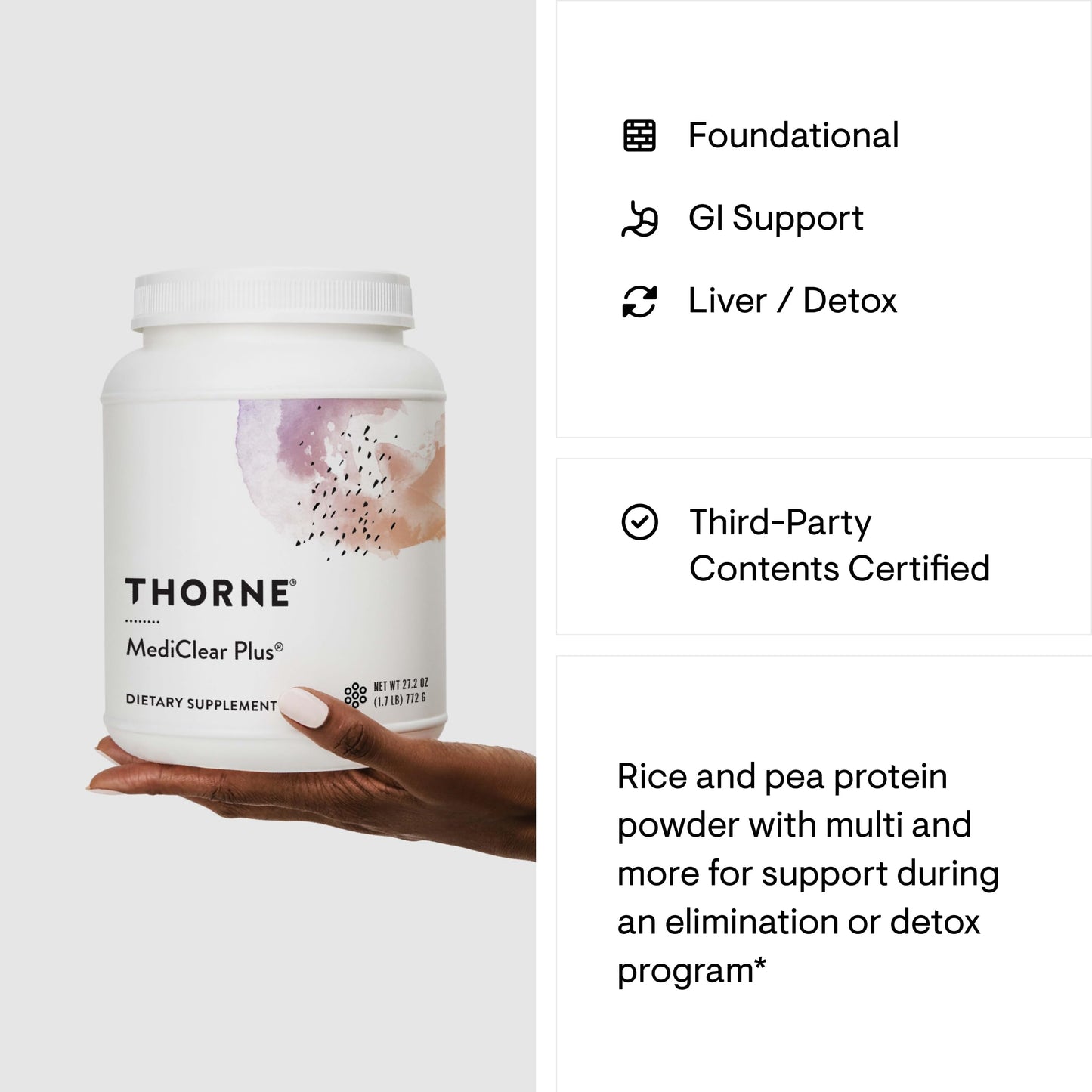 THORNE MediClear Plus – Foundational Support with Rice & Pea Protein, Multivitamin-Mineral Profile (27.2 oz)
