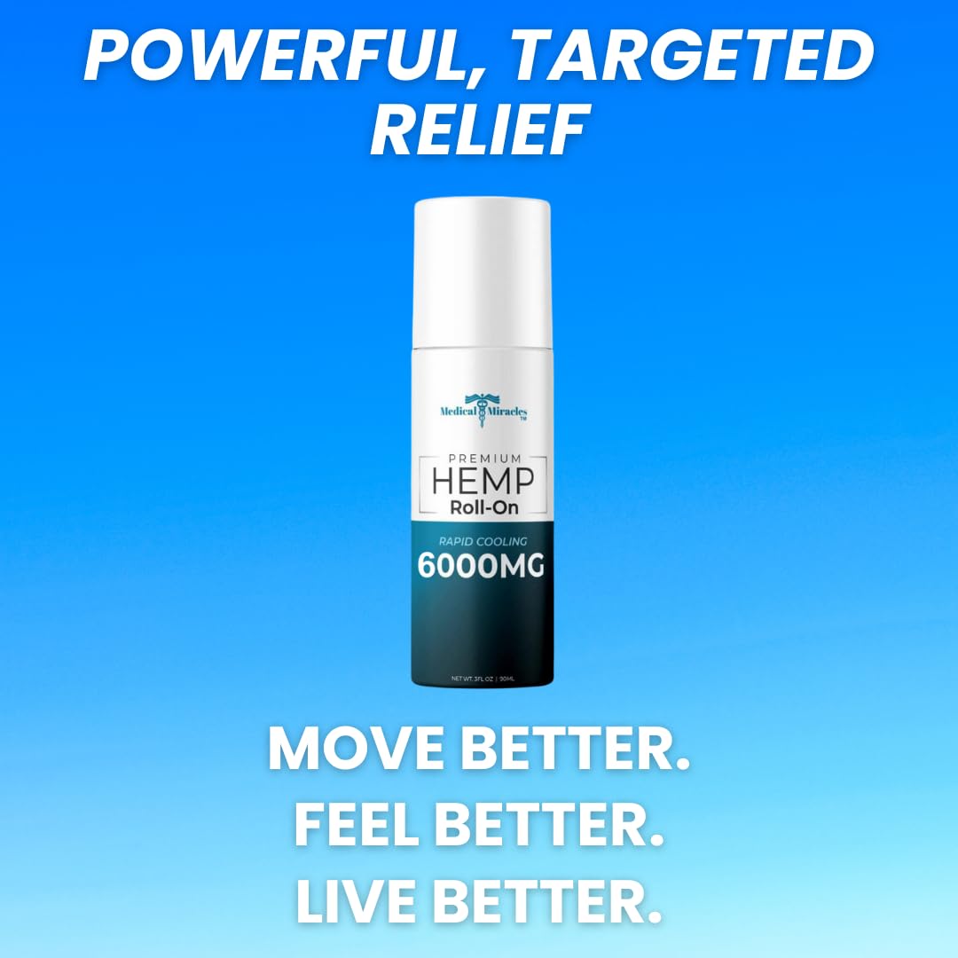 Medical Miracles Hemp Oil Roll On – 6000mg, Made in USA for Muscles, Joints & Mobility