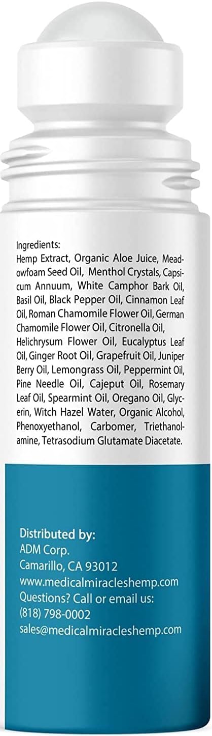 Medical Miracles Hemp Oil Roll On – 6000mg, Made in USA for Muscles, Joints & Mobility