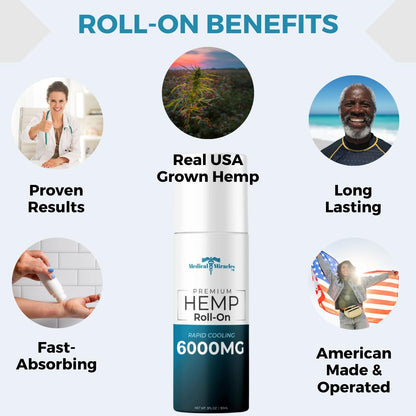 Medical Miracles Hemp Oil Roll On – 6000mg, Made in USA for Muscles, Joints & Mobility