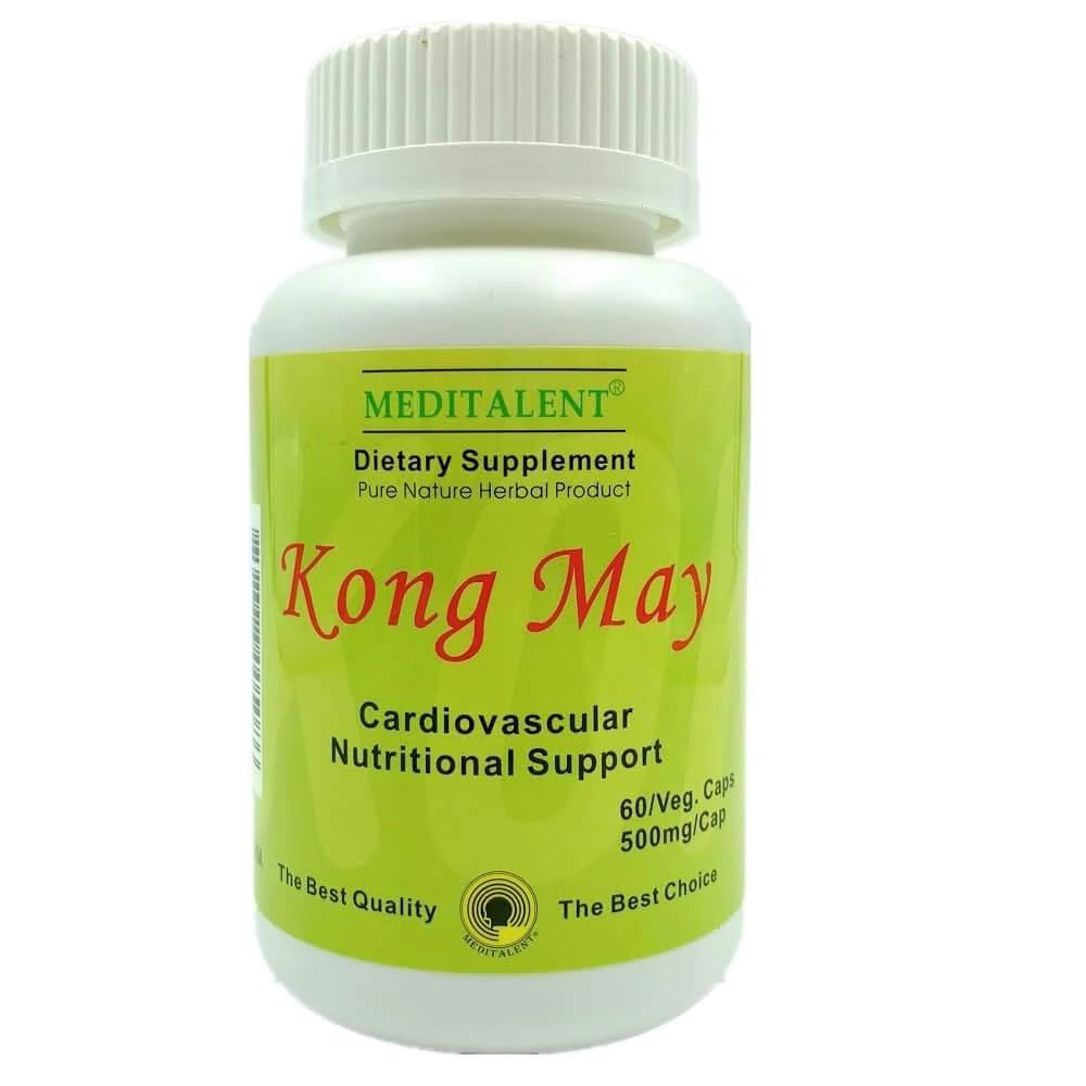 Meditalent Kong May Herbal Supplement — Red Yeast Rice, Natto Fermented Powder & Antrodia Mushrooms, 60 Capsules