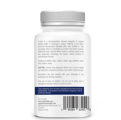 MEDIWEL N-Stac2 NAD+ Supplement – 1000mg NR + Urolithin A, 60 Capsules