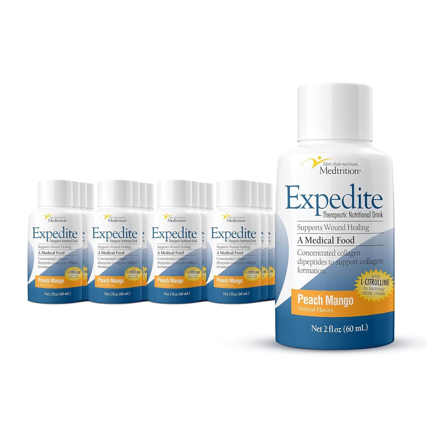 Medtrition Expedite Liquid Collagen – Peach Mango, 2 oz, Pack of 24 | Post-Surgery Recovery Nutrition