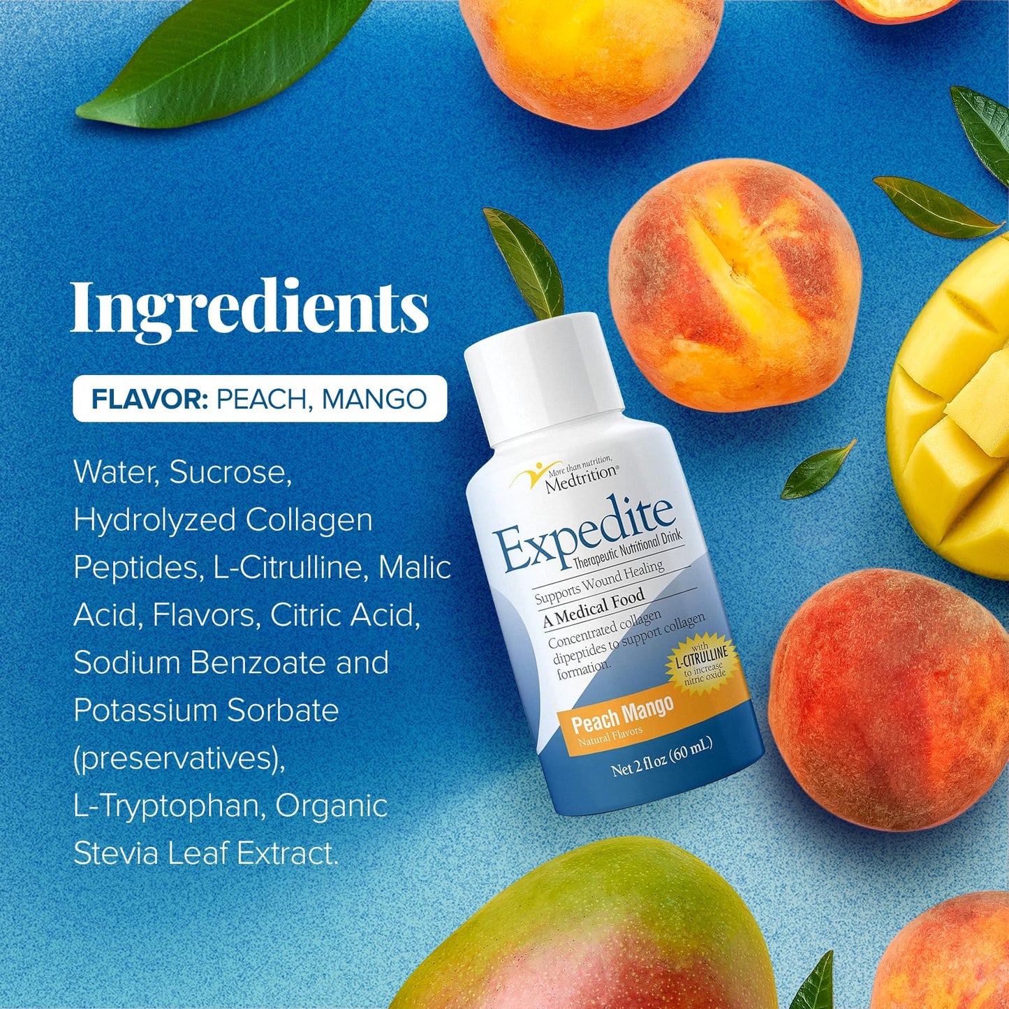 Medtrition Expedite Liquid Collagen – Peach Mango, 2 oz, Pack of 24 | Post-Surgery Recovery Nutrition