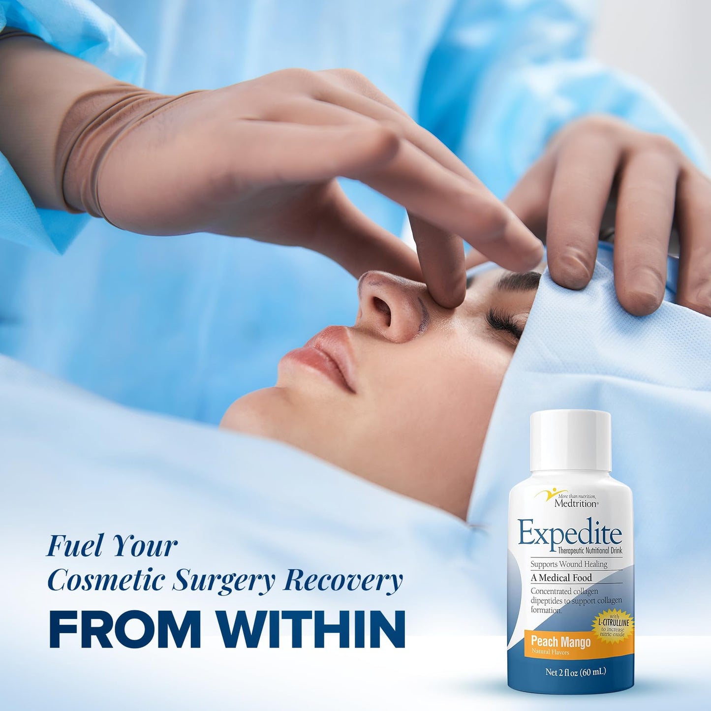 Medtrition Expedite Liquid Collagen – Peach Mango, 2 oz, Pack of 24 | Post-Surgery Recovery Nutrition