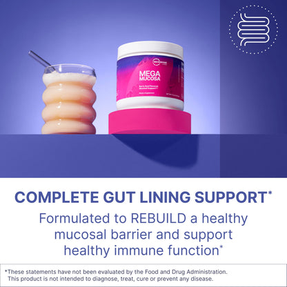 Microbiome Labs MegaMucosa Gut Health Powder – Complete Mucosal Support (Berry Acai, 5.5 oz) | Dairy-Free Immunoglobulins