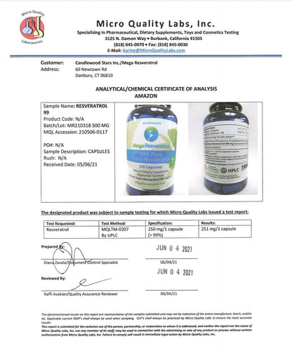 Mega Resveratrol – Pharmaceutical Grade 99% Pure, Micronized Trans-Resveratrol, 500mg Capsule, 120 Veggie Caps