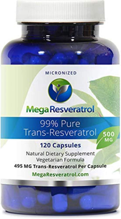 Mega Resveratrol – Pharmaceutical Grade 99% Pure, Micronized Trans-Resveratrol, 500mg Capsule, 120 Veggie Caps